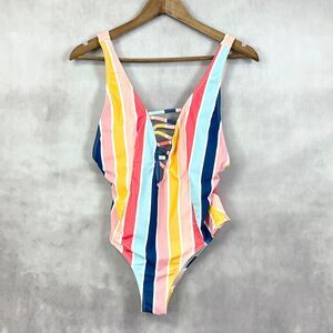 Marina West One‎ Piece Swimsuit Womens Medium Rainbow Multi Stripe Beachy Summer